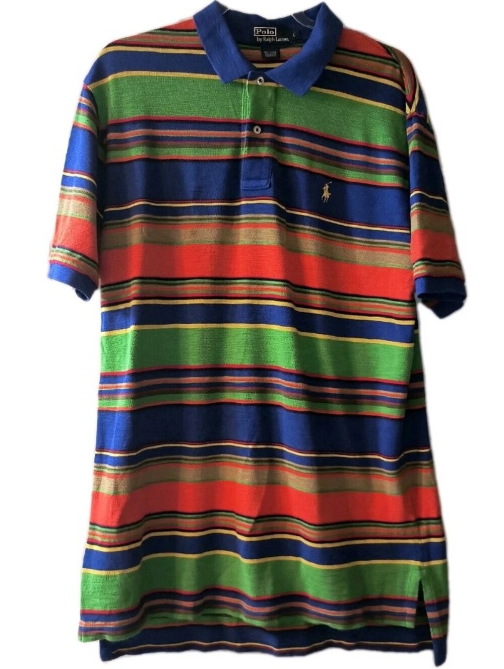 Polo Ralph Lauren Shirt Mens Large Blue Green Red Yellow Multi Stripe Polo L Y2K